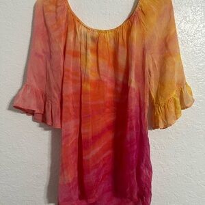 Ladies Barbara Lesser Tie Dye Top Blouse Size M Multicolor 3/4 Sleeve #524